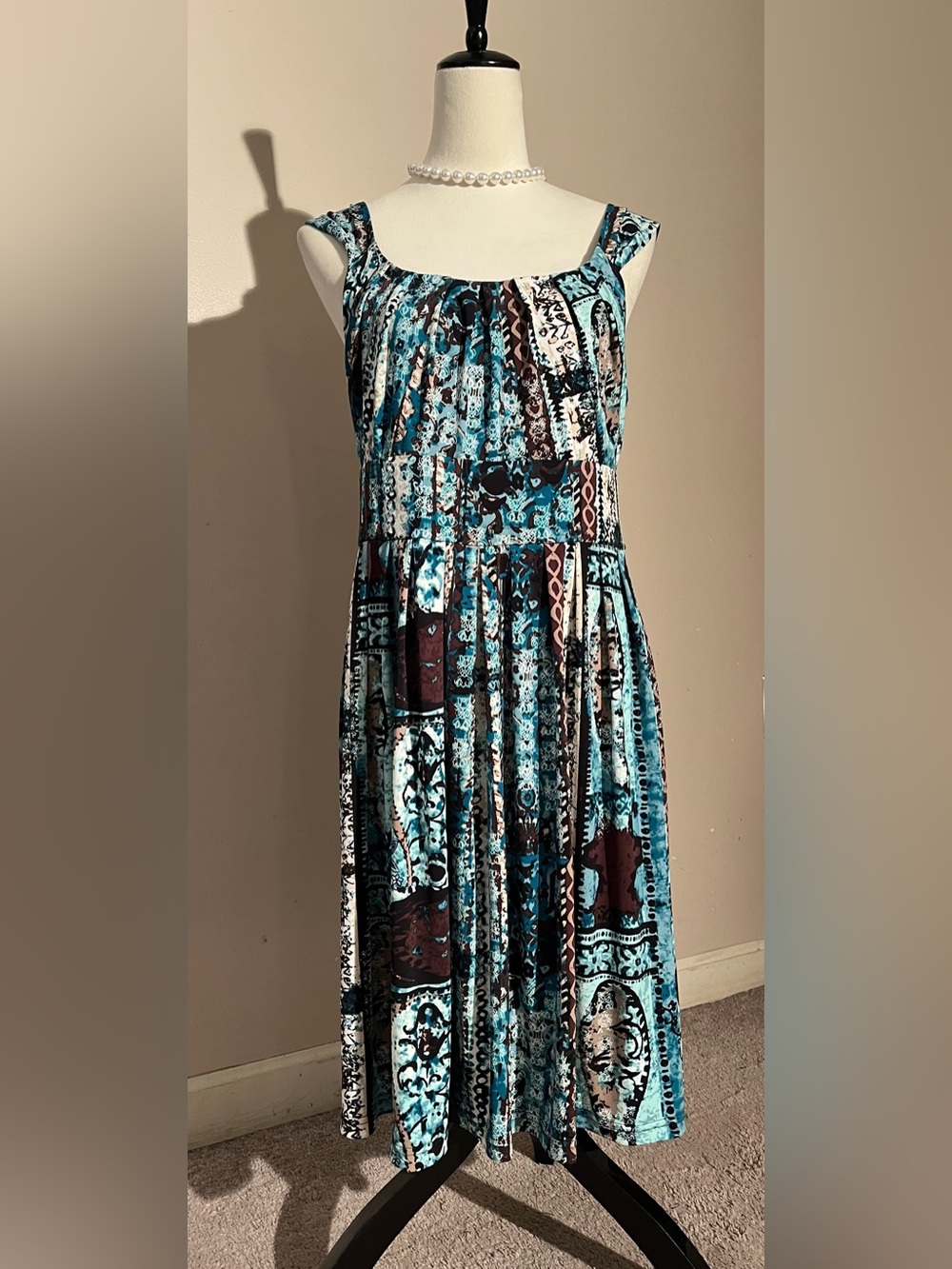 connected apparel Turquoise & Brown Patchwork Maxi Dress